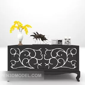 European Black Side Cabinet Set 3d model