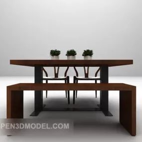 Wood Table And Chair Dinning Combination 3d model