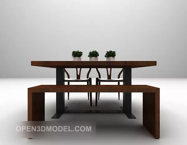 Wood Table And Chair Dinning Combination 3d model Wood Table And Chair Dinning Combination 3d model