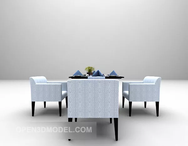 Modern Dining Table And Chair With Tableware 3d model