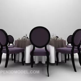 European Retro Round Dining Table Chair 3d model