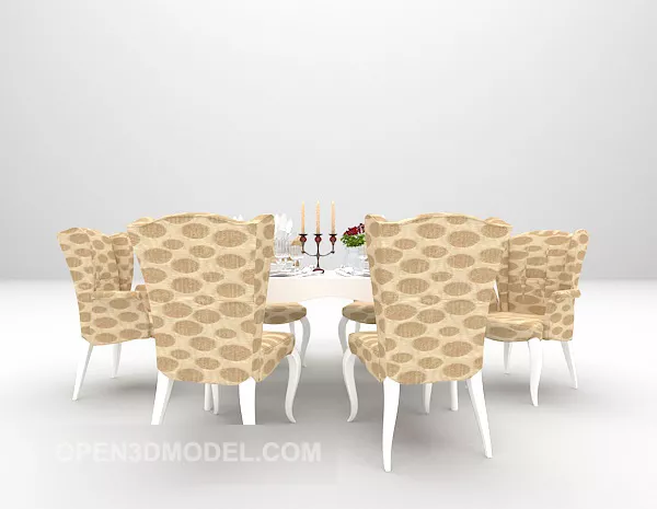 White Dining Table With Brown Fabric Chair 3d model White Dining Table With Brown Fabric Chair 3d model