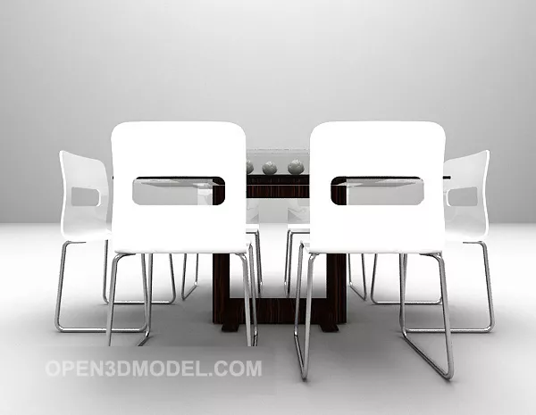 Modern Black Table With White Chair 3d model Modern Black Table With White Chair 3d model