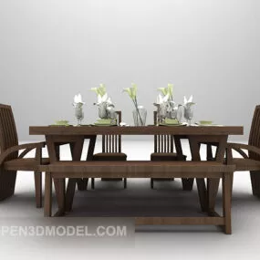 Brown Table And Chair Wooden Design 3d model