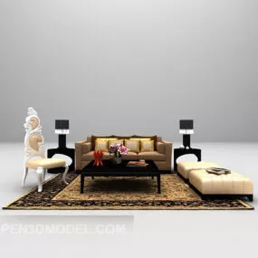 Brown Combination Sofa With Carpet 3d model
