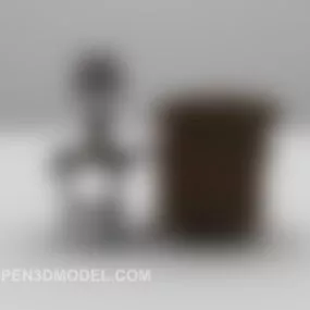 Brown Leather Sofa With Table Lamp 3d model