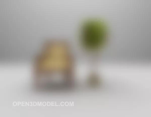 European Wooden Sofa With Plant Potted 3d model European Wooden Sofa With Plant Potted 3d model