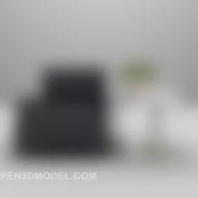 Black Leather Single Sofa With Table V1 3d model