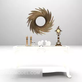 White Antique Side Cabinet With Decorative Mirror 3d model