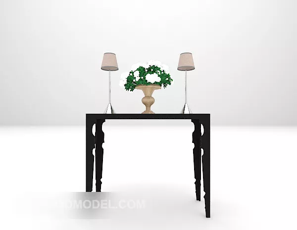 European Black Wood Table With Lamp 3d model European Black Wood Table With Lamp 3d model
