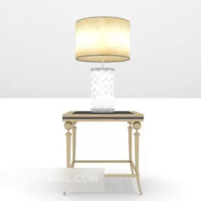 Wood Trim Frame Table With Luxury Lamp 3d model