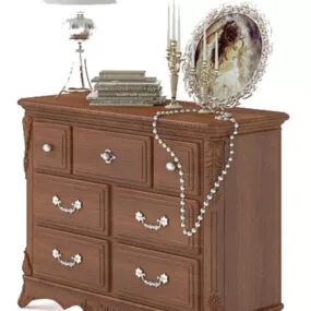 Classic Wood Side Cabinet With Vintage Tableware 3d model