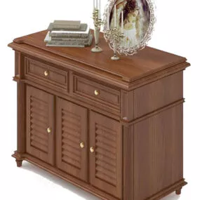 European Brown Side Cabinet With Round Painting 3d model