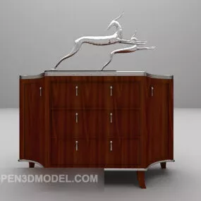 Living Room Wood Cabinet With Sculpture 3d model