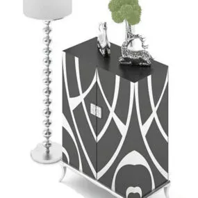 Black Striped Pattern Side Cabinet 3d model