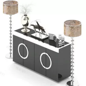 European Black Hall Cabinet With Floor Lamp 3d model