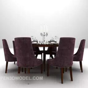 Round Dining Table With Velvet Chair 3d model