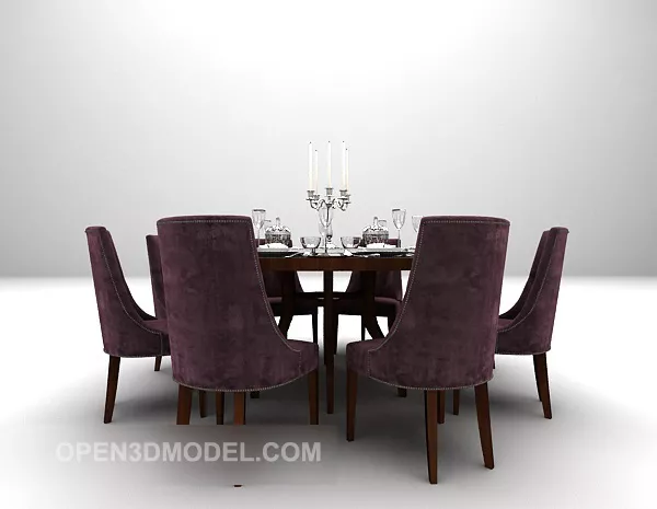 Round Dining Table With Velvet Chair 3d model Round Dining Table With Velvet Chair 3d model