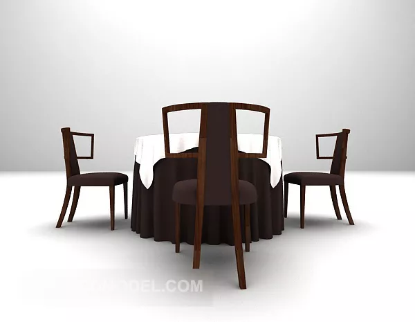 European Brown Table With Elegant Chairs 3d model European Brown Table With Elegant Chairs 3d model