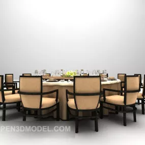 Round Table With Vintage Chairs 3d model