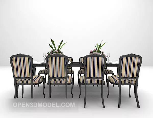 European Long Dining Table Chair 3d model European Long Dining Table Chair 3d model