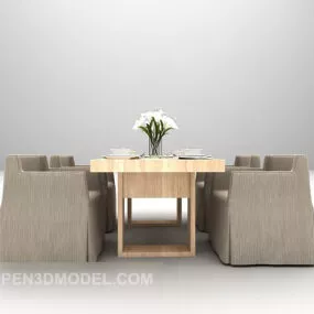 Simple Table Wooden With Twin Chair 3d model