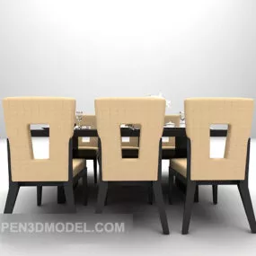 Black Wooden Dining Table With Wood Chair 3d model