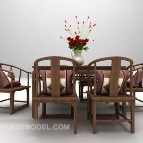 Chinese Table Chair Wooden Combination 3d model