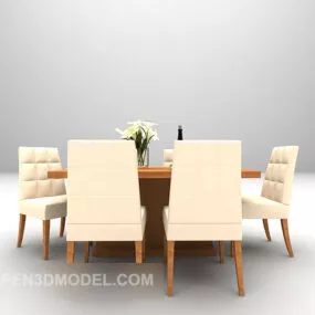 Modern Wood Table And Beige Fabric Chairs 3d model