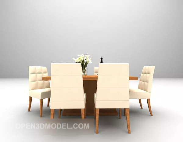Modern Wood Table And Beige Fabric Chairs 3d model Modern Wood Table And Beige Fabric Chairs 3d model