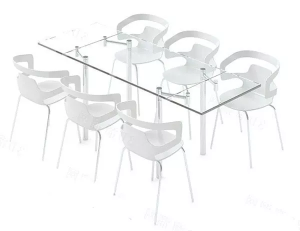 Glass Table With Plastic White Chair 3d model Glass Table With Plastic White Chair 3d model