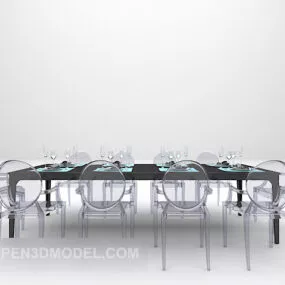 Black Dining Table With Transparent Chairs 3d model