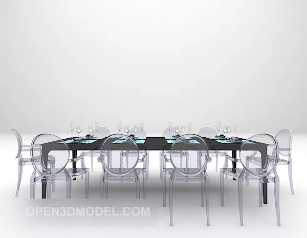 Rustic Dining Room Chair Table Set 3d model
