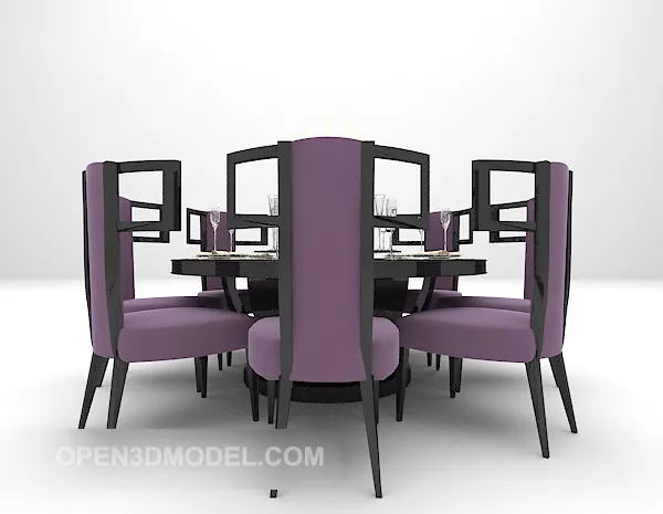 Elegant Dark Wooden Table Chair Set 3d model Elegant Dark Wooden Table Chair Set 3d model