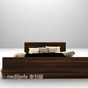Wood Bed With Pillows 3d model