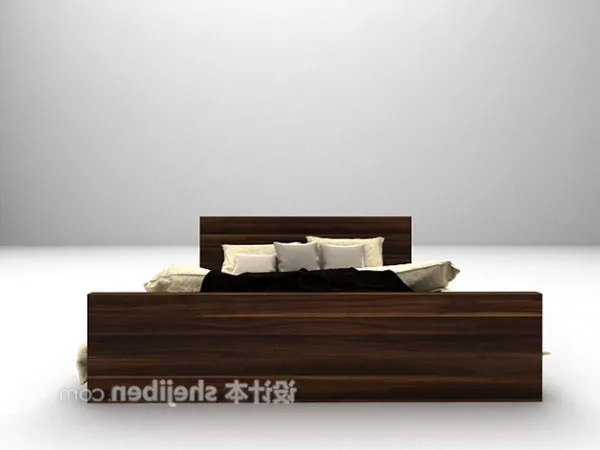 Wood Bed With Pillows 3d model Wood Bed With Pillows 3d model