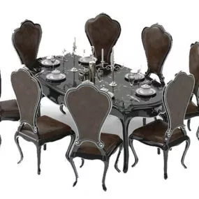 Luxury Black Wooden Dining Table 3d model