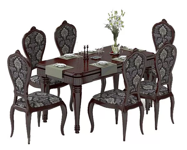 European Style Wood Table Chairs 3d model European Style Wood Table Chairs 3d model