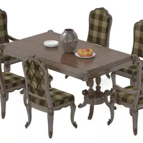 Wood Dining Table Country Style 3d model
