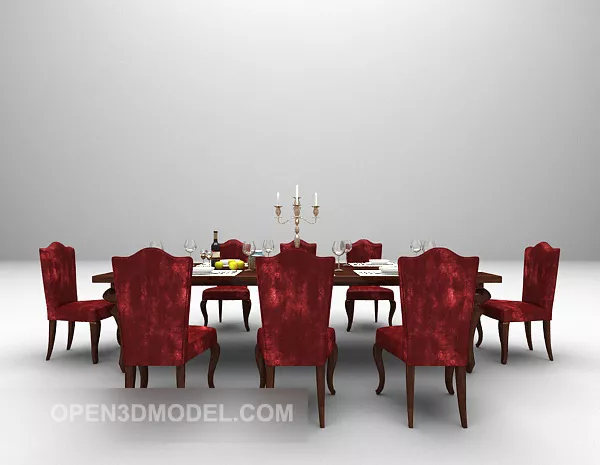 Red Table And Velvet Chair Combination 3d model Red Table And Velvet Chair Combination 3d model
