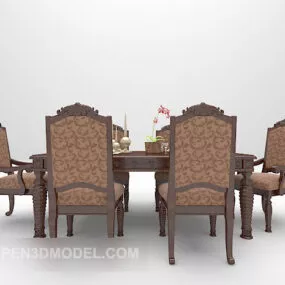Wooden Table And Chair Vintage Pattern 3d model