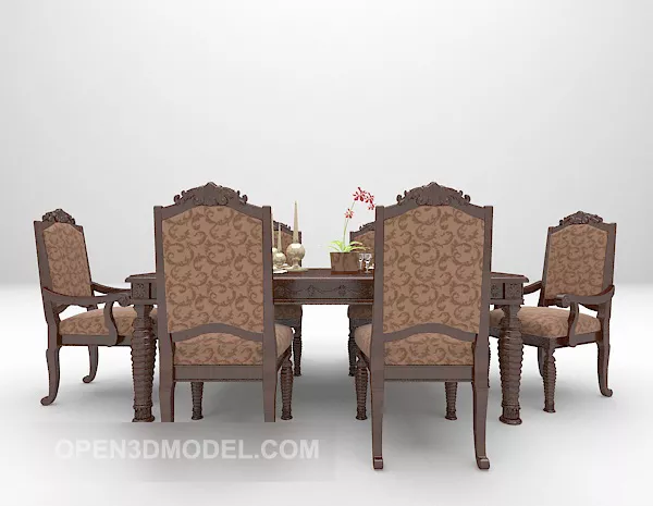 Wooden Table And Chair Vintage Pattern 3d model Wooden Table And Chair Vintage Pattern 3d model