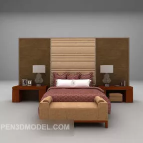Double Bed With Back Wall And Daybed 3d model