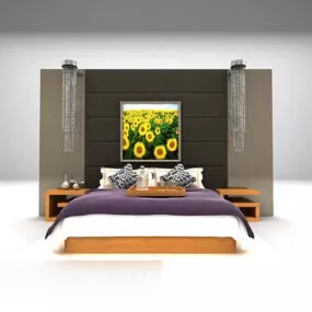 Bed With Backwall And Nightstand 3d model