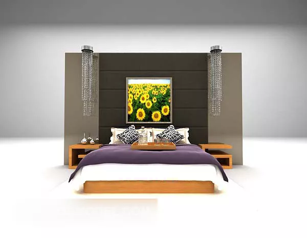 Bed With Backwall And Nightstand 3d model Bed With Backwall And Nightstand 3d model