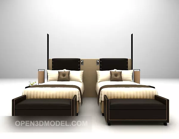 Twin Single Bed European Style 3d model Twin Single Bed European Style 3d model