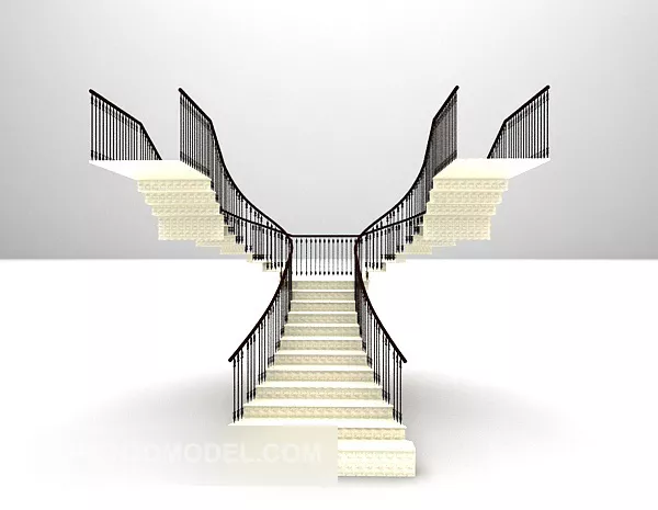 Spiral Stair With Curved Handrail 3d model