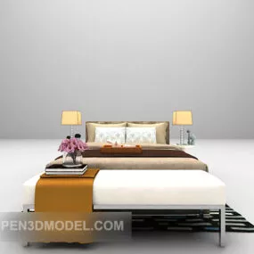 Double Bed With Cloth And Lamp 3d model