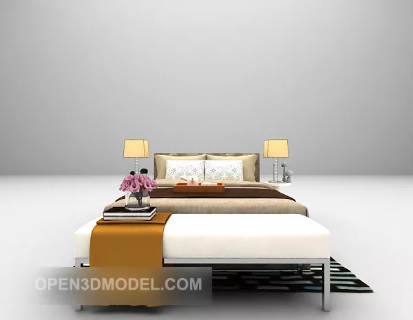 Double Bed With Cloth And Lamp 3d model Double Bed With Cloth And Lamp 3d model