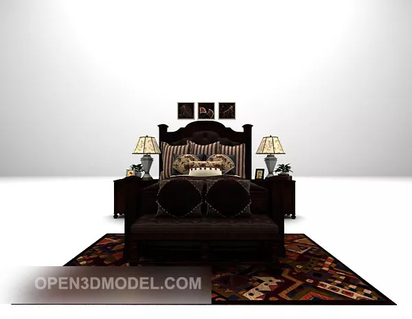 European Style Double Bed With Carpet 3d model European Style Double Bed With Carpet 3d model